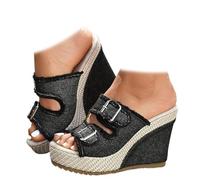 Genérico Denim Wedge Sandals for Women 2026 Chunky High Heels Breathable Ankle Strap Summer Slippers Walking Vacation Shoes for Women Comfortable (Black,40)