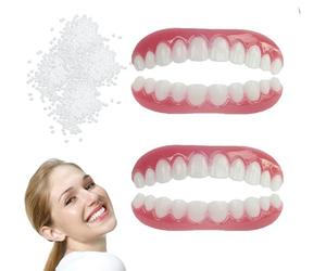 Genérico Dentadura De Silicona Dientes Postizos con Pegamento Dentadura Postiza Premium Protesis Dental Dentaduras Postizas Completas para Hombres Y Mujeres