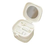 Genérico Denture Soaking Container, Retainer Cleaning Cup, Storage Box with Lid, Built-In Mirror, Leak-Proof Design, Men Women Teens Elderly Travel Night Guard Use, 3.62x2.8x3.78 Inches