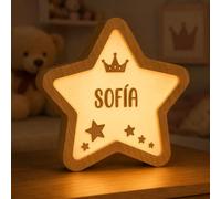 Genérico deRegaloos | Luz Nocturna Infantil Lámpara Estrella Personalizada con Nombre | Quitamiedos LED de Madera | Lámpara de Mesita de Noche | Regalo Bebés y Niños (Corona Niña)