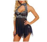 Genérico Deseo en Lencería Ropa interior Encaje Lencería Sleepwear Nightgown Mujeres Vestido Sexy Lencería Body Sexy Chic, azul, S