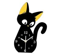 Genérico Desk Clock Black Cat Shape Analog Non-Ticking Bedside Timepiece