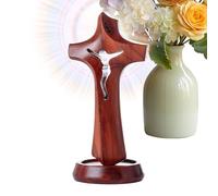 Genérico Desk Cross - Wooden Religious Decoration Statue for Centerpiece Church | Hand Carved Christian Jesus Figure with, Faith Symbol for Home Shelf Housewarming Gift