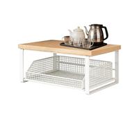 Genérico Desktop Storage Rack | Wood + Metal 37×26×18cm Microwave Counter Organizer with Pull-out Adjustable Basket Coffee Machine Stand Toaster Shelf Tea Snack Organizer Heavy Duty Space Saving