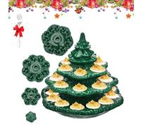 Genérico Deviled Egg Christmas Tree Platter, Reusable Holiday Deviled Oval Tray with Lid, Stackable Green Xmas Plant-Shaped Eggs Holder for Farmhouse Kitchen Party Tableware