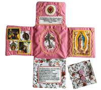 Genérico Devocional de bolsillo hecho a mano - edición de fe, kit de oración de viaje católico de 10 pulgadas con cruz, bolsa de tela plegable en forma de cruz, imágenes de santos y oraciones (Pink)