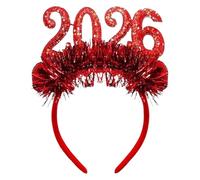 Genérico Diadema Año Nuevo - ABS Terciopelo Seda Brillante 18x21cm | Accesorios Brillantes 2026 | Diadema Con Borlas Para Fiesta De Año Nuevo, Celebración Y Accesorios Festivos