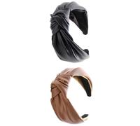 Genérico Diadema de Cuero PU para Mujer 2 Piezas Diadema Decorativa Nudo Central Negro y Marrón Ajustable y Ligera para Lavado Facial Yoga y Deportes