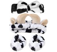 Genérico Diadema de Maquillaje para Lavarse la Cara Estampado de Vaca, Conjunto de Muñequeras para Mujer, Accesorios para Baño y Cuidado Piel