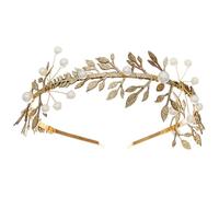 Genérico Diadema de Perlas Tocado de Boda para Novia Elegante Hojas Doradas de Aleación de Zinc, Diseño Cómodo Que No Tira el Cabello, Adecuado para Fiestas y Promesas