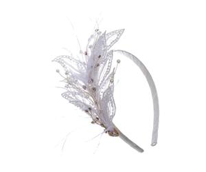 Genérico Diadema de Plumas Blanca para Boda y Fiesta, Tocado de Dama de Honor, Accesorio para Cabello Encaje, Adecuado para Novias y Sesiones Fotográficas al Aire Libre