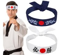 Genérico Diadema Japonesa Bushido 2 Unidades Color y Azul Diseño de Dragón, Diadema Deportiva Unisex para Entrenamiento de Karate, Fitness y Running, Absorbente de Sudor, Talla Única