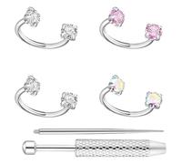Genérico Diamond & Cubic Zirconia Earring Set With Horseshoe Nose Ring - 16G/18G Lip, Eyebrow & Cartilage Piercing Jewelry | C-Shaped Nose Stud T& Horseshoe Ring Ki