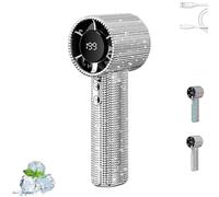 Genérico Diamond Portable Fan, Diamond Handheld Mini Fan, Rechargeable Silent Desktop Fans, with LED Light, USB Rechargeable, for Travels Offices Outdoor, Makeup (Silver*1)