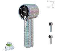 Genérico Diamond Portable Fan, Diamond Handheld Mini Fan, Rechargeable Silent Desktop Fans, with LED Light, USB Rechargeable, for Travels Offices Outdoor, Makeup (Color*1)