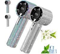Genérico Diamond Portable Fan, Diamond Handheld Mini, Mini Handheld Fan Rechargeable Quiet Desk with LED Light, for Travel Office Outdoor Makeup, Crystal Design Gift for Women Girls (Mix 2pcs)