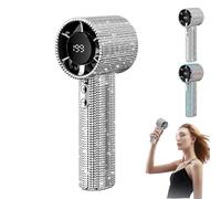Genérico Diamond Portable Fan, Operated Mini Small Pocket Mini Fan, With Digital Display Usb Face Small Fans, for Travel/Outdoor/Vacation/Beach/Outdoor Activities (Silver)