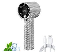 Genérico Diamond Portable Fan, Portable Handheld Turbo Fan - Fashion Full Diamond, 1800mAh Rechargeable Quiet Desk with LED Light, Mini Handheld Fans for Women Girls (White Diamond 1 pcs)