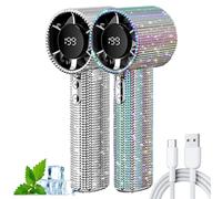 Genérico Diamond Portable Fan, Portable Handheld Turbo Fan - Fashion Full Diamond, 1800mAh Rechargeable Quiet Desk with LED Light, Mini Handheld Fans for Women Girls (Mix 2 pcs)