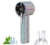 Genérico Diamond Portable Fan, Portable Handheld Turbo Fan - Fashion Full Diamond, 1800mAh Rechargeable Quiet Desk with LED Light, Mini Handheld Fans for Women Girls (Colored Diamond 1 pcs)