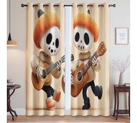 Genérico Dibujo Animado Cortinas de Oscurecimiento con Ojales Beige Crema Lindo Calavera Calabaza Tenda per casa interni Morbide para Salón Dormitorio 2 Piezas 132An x 228Al CM