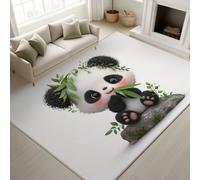 Genérico Dibujos Animados Panda Interior y Exterior Alfombra - Hojas De Bambú Rocas Antideslizante Lavable Decorativo Alfombra para Cocina Baño Salón Pasillo - Blanca Tapete - 120 cm x 170 cm