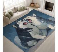 Genérico Dibujos Animados Pelea Perro Adorable, Alfombras para Salon Alfombra Lavable en la Lavadora Comedor Dormitorio Decoración del Hogar Alfombra Antideslizante (Azul Blanca, 120 x 160 cm)