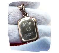 Genérico Dije Rectangular de Plata con Inscripción Dios Es Amor, Estilo Religioso, Colgante con Bail Decorativo