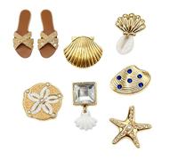 Genérico Dijes para zapatillas: dorado para zapatos de 6 piezas, accesorio de joyería floral de concha marina y estrella de mar, decoración de sandalias náuticas, creativo de zuecos | Mujeres Niñ