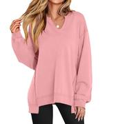 Genérico Diligentup Women's Oversized Sweatshirt V-Neck Long Sleeve Tunic Lightweight Pullover, Fashion Cozy & Trendy Loose Top (Pink,XL)