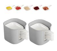 Genérico Dipping Sauce Plate and Holder Set, 6 Pcs Mini Dipping Sauce Plate and Holder, Home Kitchen Seasoning Sauce Dishes Bowls with Handle for Parties, Picnics, Party Dinner (2Set White)