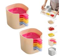 Genérico Dipping Sauce Plate & Holder Set, 7 Pcs Dipping Sauce Plate, Plastic Dipping Dish, Mini Home Kitchen Seasoning Sauce Dishes Bowls, for Ketchup, Soy, Barbecue and Party Dinner (Colors,2Set)