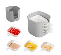 Genérico Dipping Sauce Plate & Holder Set, Mini Dipping Bowls with Handle, Plastic Soy Sauce Dish, Condiments & Snacks - Space-Saving (White)