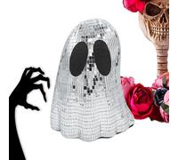 Genérico Disco Ball Ghost, Halloween Glitter Centerpiece Sign, Spooky Seasonal Décor, Cute Tiered Tray Ornament for Fireplace Mantle, Desk, Table, Home Scenes, Small, Large, Silver