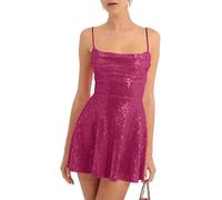 Genérico Disfraces Carnaval Vestido Lentejuelas Mujer Sexy Faldas Brillo Clásico Tutu Invierno Vestido Dorado Navidad Rosa Fuerte S 2025