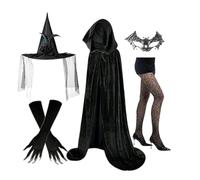 Genérico Disfraces De Bruja Para Mujer | Conjunto de Cosplay de Bruja - Capa De Halloween Guantes Medias Y Máscara De Encaje Para Conciertos Cosplay Bodas Góticas Fiestas De Graduación