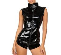 Genérico Disfraces De Carnaval Adultos Mono Brillante Efecto Cuero Para Actuaciones Y Cosplay. Traje Body Ajustado Con Cremallera Color Metalizado. Disfraz Lycra Escenario Elegante