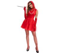 Genérico Disfraces De Carnaval Mujer Fantasma Rojo Para Halloween Y Performance Escenario. Vestido Beetlejuice Estilo Rayas Sangre Y Mangas. Disfraz Espectro Vengativo