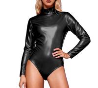 Genérico Disfraces De Carnaval Mujer Malla Gotica Cuello Alto Para Danza Y Performance. Body Ajustado Spandex Color Negro Brillante. Disfraz Leotardo Escenario