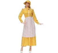 Genérico Disfraces De Carnaval Mujer Vestido Campestre Amarillo Flores Para Fiesta Colonial Y Halloween. Traje Vaquera Encaje Y Mangas Abullonadas. Disfraz Granjera Epoca Victoriana