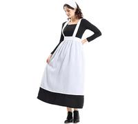 Genérico Disfraces De Carnaval Mujer Vestido Largo Manga Larga Corte Elegante Para Eventos Historicos. Traje Camarera Cafe Colonial Con Cofia. Disfraz Doncella Epoca Renacentista