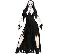 Genérico Disfraces Mujer de Halloween Black Bat Angel Witch Dress Disfraz de Monja Sangrienta para Adulto (1-A-Black, S)