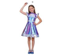 Genérico Disfraz Alien NiñA Disfraces Plateado Y Azul Con Holograma MetáLico Traje Espacial Carnaval Vestido Brillante Minifaldas Y Diadema De AlieníGena Vestidos Chica Para Extraterrestre Halloween