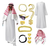 Generico Disfraz árabe para hombre, traje de jeque | Kit de accesorios para trajes de jeque | Accesorios de ropa ligera para carnaval, de Halloween y temáticas