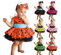 Genérico Disfraz Bebe Niña Vestido de Pebbles Picapiedra con Diadema para Niñas Disfraz Infantil de Piedra para Niña Niño Cavernicola Vestido per Carnaval e Halloween Ropa per Niño 6 Meses -12 Años