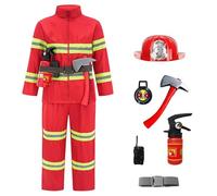 Genérico Disfraz Bombero NiñO 8 Pcs Traje Infantil con Accesorios Juego De rol De Bombero para Disfraces EducacióN sobre Simulacros De Incendio para NiñOs De 1a 16 AñOs (1-A-Red, 1-2 Years)