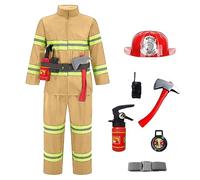 Genérico Disfraz Bombero NiñO 8 Pcs Traje Infantil con Accesorios Juego De rol De Bombero para Disfraces EducacióN sobre Simulacros De Incendio para NiñOs De 1a 16 AñOs (2-Yellow, 10-11 Years)