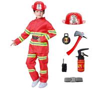 Genérico Disfraz Bombero Niño 8 Piezas Traje de Bombero Infantil con Casco Extintor Y Accesorios Juego de Imitación para Fiesta Juego Disfraces Educación Sobre Simulacros de Incendio Halloween