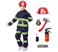 Genérico Disfraz Bombero Niño 8 Piezas Traje de Bombero Infantil con Casco Extintor Y Accesorios Juego de Imitación para Fiesta Juego Disfraces Educación Sobre Simulacros de Incendio Halloween