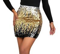 Genérico Disfraz Brillo Disfraces Divertidos Corta de Lentejuelas Disfraces Carnaval Adulto de Epoca Ropa Elegante Mujer Trajes de Carnaval de Nochevieja Minifalda Lentejuelas Mujer Dorado XL